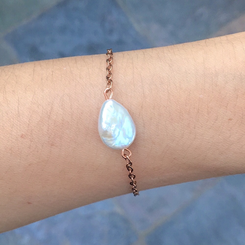 Freshwater Baroque Pearl + Rose Gold Stacking Bracelet - Picture 4 of 10